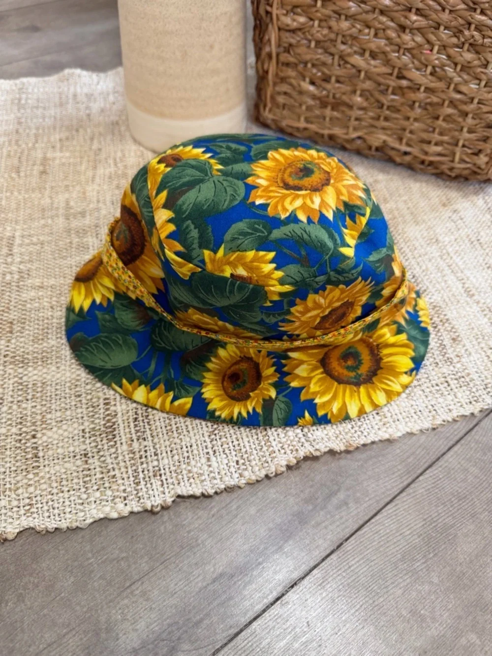 Vintage 90s Baby Toddler Girl Hat Sunflower Print Bucket Hat ADORABLE